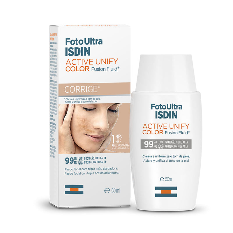 Protetor Solar e Clareador Facial ISDIN Active Unify FPS 99 com cor - 50ml