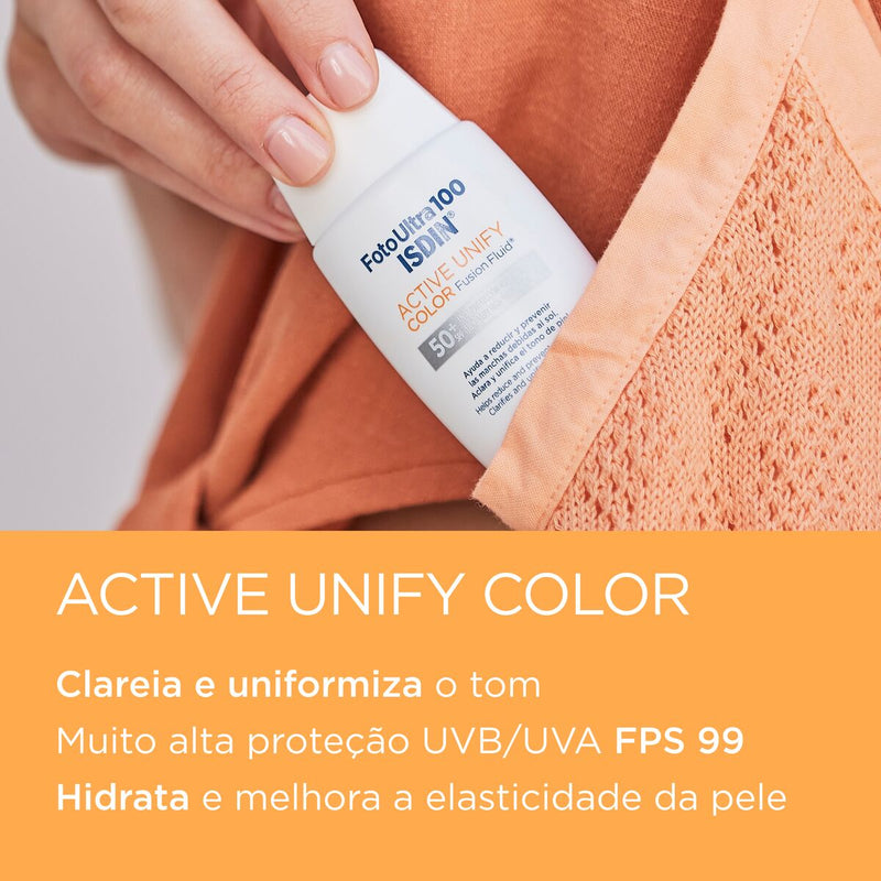 Protetor Solar e Clareador Facial ISDIN Active Unify FPS 99 com cor - 50ml